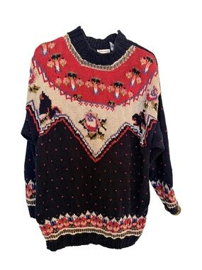 Vintage Knit Floral Fair Isle Turtleneck Sweater - Women’s size M